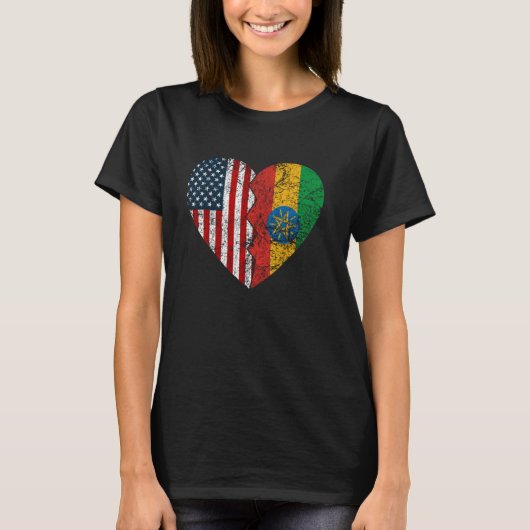 Ethiopian American Flag Heart Verenigde Staten Eth T-shirt (Voorkant)