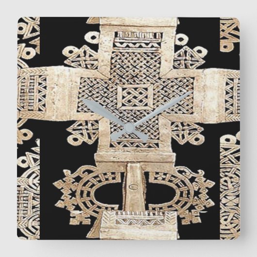 Ethiopian Motif Vierkante Klok (Voorkant)