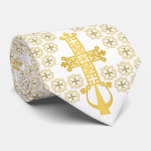 Ethiopian Orthodox Cross Pattern Gold on white Stropdas (Opgerold)