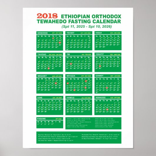 Ethiopian Orthodox Fasting Calendar 2018 Poster (Voorkant)