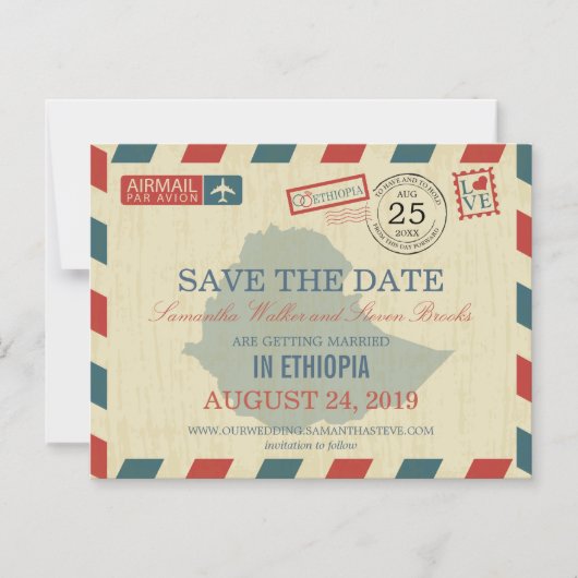 Ethiopië Antiek Luchtpost Bewaar de Datum Magnetische Uitnodiging (Voorkant)