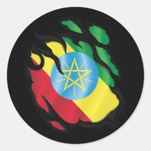 Ethiopië Gescheurde Vlag Ronde Sticker