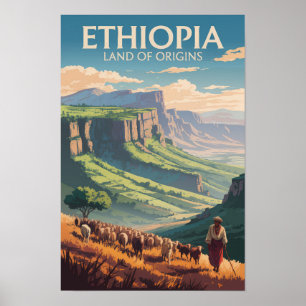 Ethiopië Herder Kudde Reis Kunst Vintage Poster