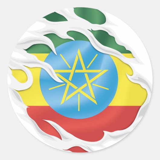 Ethiopië Ripped Flag Classic Round Sticker (Voorkant)