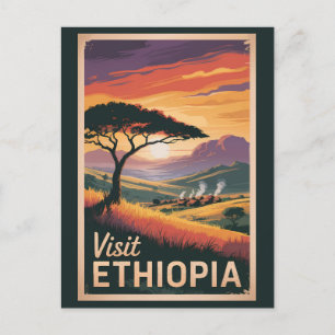Ethiopië Sunset Travel Art Vintage Briefkaart