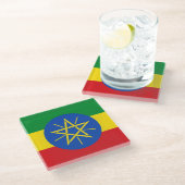 Ethiopië Vlag Glazen Onderzetter (Schuin)