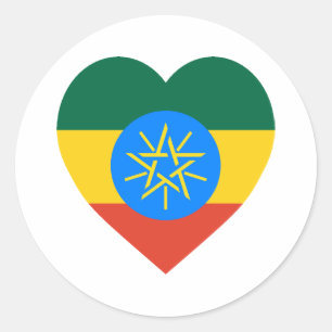 Ethiopië Vlag Hart Ronde Sticker