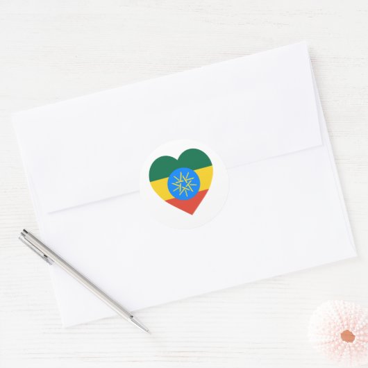 Ethiopië Vlag Hart Ronde Sticker (Envelop)