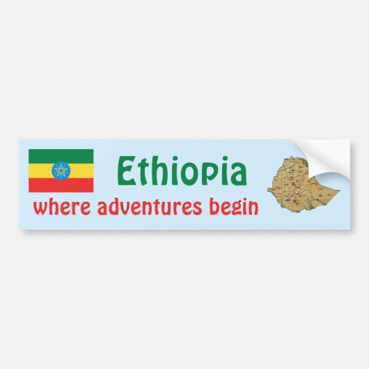 Ethiopië Vlag + Landkaart Bumper Sticker (Voorkant)