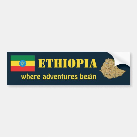 Ethiopië Vlag + Landkaart Bumpersticker (Voorkant)
