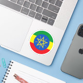Ethiopië Vlag Ronde Sticker (Laptop met iPhone)