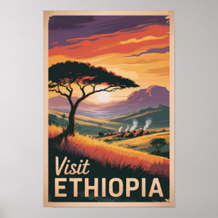 Ethiopië Zonsondergang Reis Kunst Vintage Poster