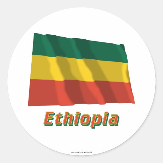 Ethiopië Zwaaien Burgervlag met Naam Ronde Sticker (Voorkant)