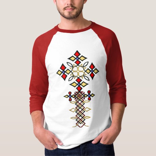 Ethiopiës Rootz Traditional Cross Sleeve T-Shirt (Voorkant)