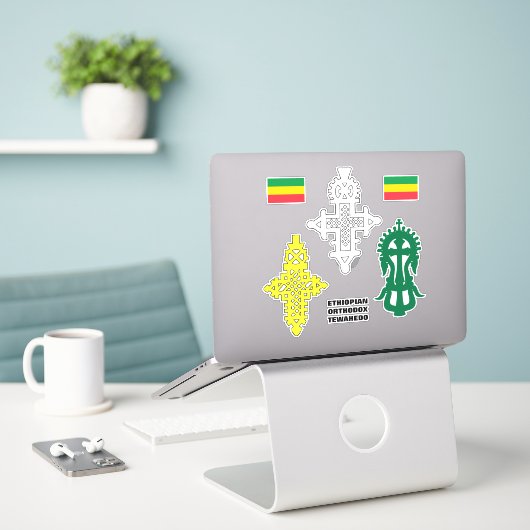 Ethiopisch-orthodox kruis የመስ ቀልስቲ ከ ር sticker (Laptop op bureau)