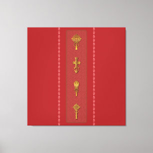 Ethiopisch-Orthodoxe Kruizen – Goud op Rood Canvas Afdruk