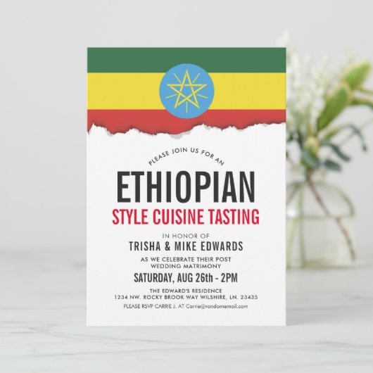 Ethiopisch thema eten | Uitnodiging Witte Vlag Fee (Staand voorkant)