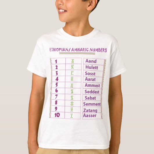Ethiopische/Amerikaanse cijfers T-shirt (Voorkant)