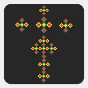 Ethiopische Cross Art Ethiopian Traditional Clothe Vierkante Sticker