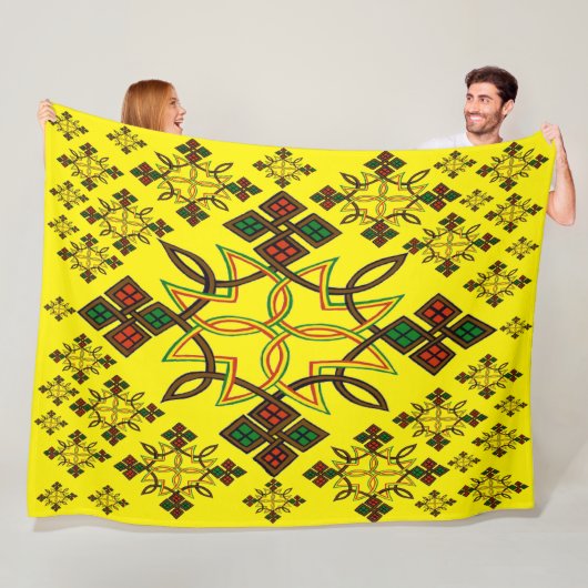 Ethiopische Cross Meskel Fleece Blanket Deken (In situ)