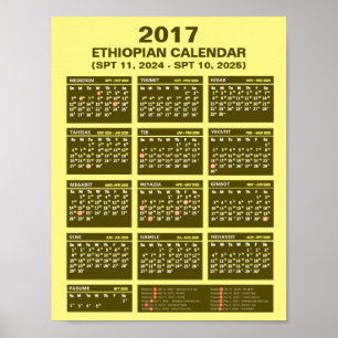 Ethiopische kalender 2017 voor 2024 en 2025 poster
