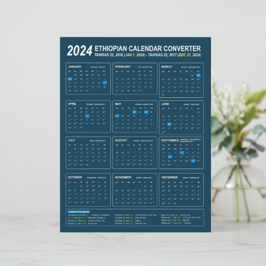 Ethiopische kalender Converter voor het jaar 2024 (Staand voorkant)