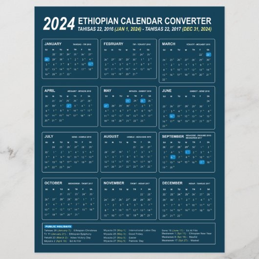 Ethiopische kalender Converter voor het jaar 2024 (Voorkant)