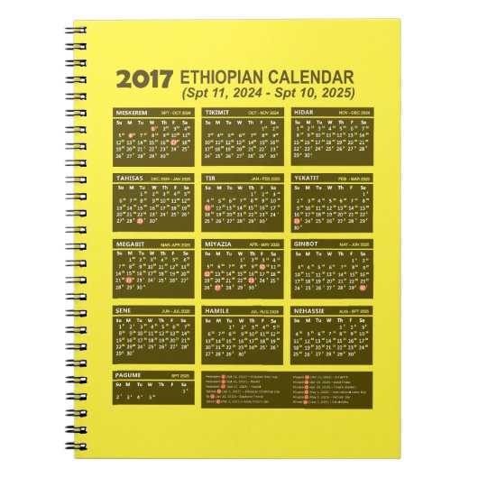 Ethiopische kalender voor 2024 en 2025 notitieboek (Voorkant)