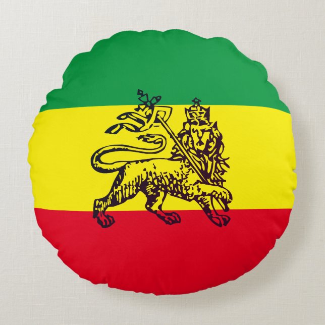 Ethiopische leeuw van Judah Flag Circle Accent Pil Rond Kussen (Voorkant)