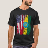 Ethiopische roots halve Amerikaanse vlag Ethiopië T-shirt (Voorkant)