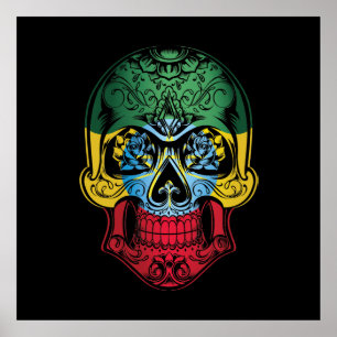 Ethiopische schedel en Rozen vlag Poster