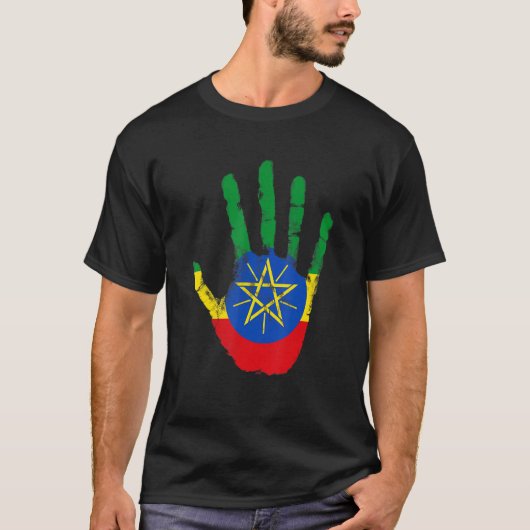Ethiopische vlag -hand Addis Abeba Afrika T-shirt (Voorkant)