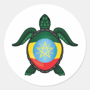 Ethiopische zeeen schildpadvlag ronde sticker