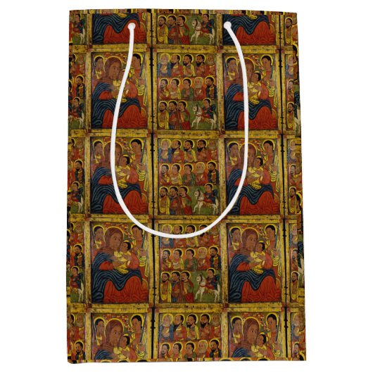 Ethiopische zwarte Madonna en kind met heiligen Medium Cadeauzakje (Voorkant)