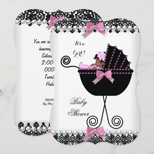 Ethische baby shower baby meisje roze zwart wit ka kaart (Voorkant / Achterkant)