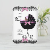 Ethische baby shower baby meisje roze zwart wit ka kaart (Staand voorkant)
