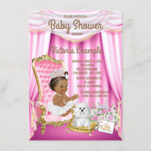 Ethische Prinses Baby Shower Roze Stoel Uitnodigin Kaart