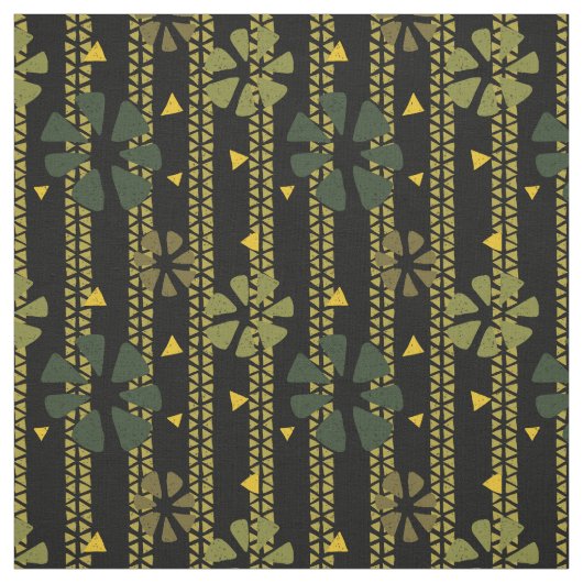 Ethnic Abstract Pattern Green, Mustard en Black Stof (Swatch)