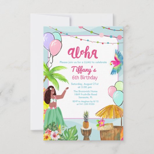 Ethnic Aloha Luau Tropical Birthday Invitation Kaart (Voorkant)