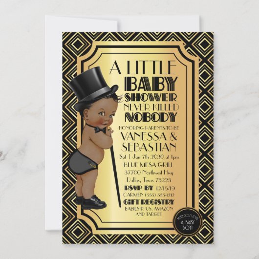 Ethnic Art Deco  Black & Gold 1920-jongen Kaart (Voorkant)