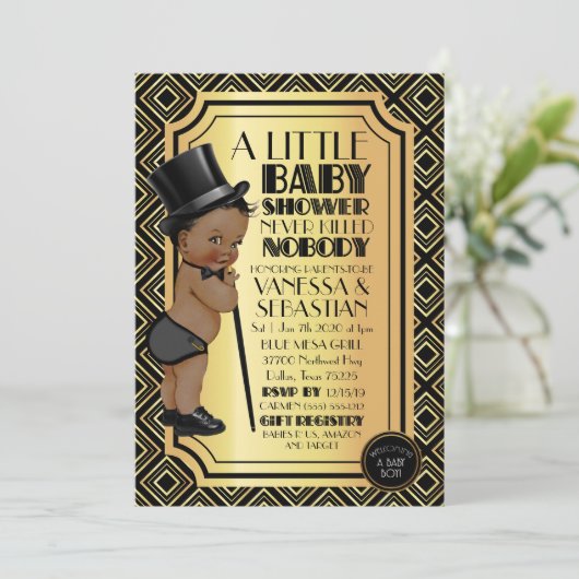 Ethnic Art Deco  Black & Gold 1920-jongen Kaart (Staand voorkant)