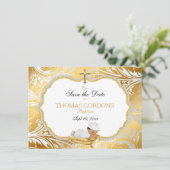 Ethnic Baby Boy Baptisme Save Date Gold Cross Save The Date (Staand voorkant)