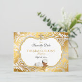 Ethnic Baby Boy Baptisme Save Date Gold Cross Save The Date (Staand voorkant)