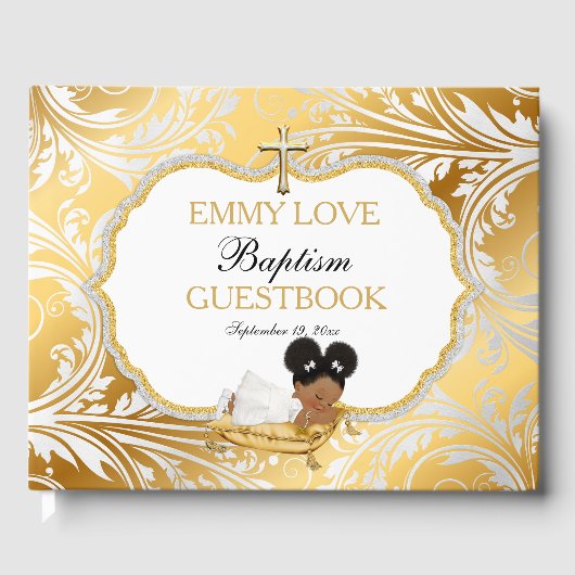 Ethnic Baby Girl Baptism Gold Cross Gastenboek (Voorkant)