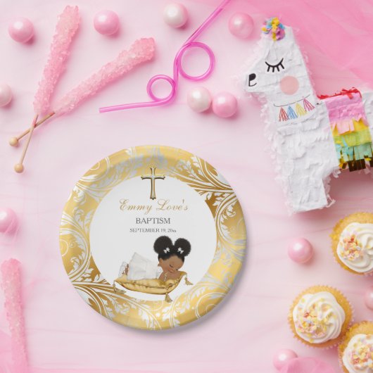 Ethnic Baby Girl Christening Baptism Gold Silver Papieren Bordje (Feest)