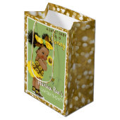 Ethnic Baby Girl | Gele zonnebloem Glitter Medium Cadeauzakje (Voorkant Gekanteld)