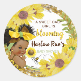 Ethnic Baby Girl | Gele zonnebloem Glitter Ronde Sticker