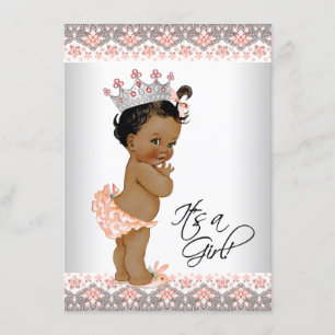 Ethnic Baby Girl Peach en Grey Baby shower Kaart