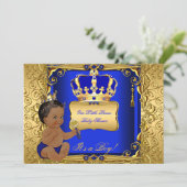 Ethnic Baby shower Boy Royal Blue Gold Kaart (Staand voorkant)