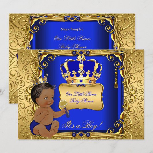 Ethnic Baby shower Boy Royal Blue Gold Kaart (Voorkant / Achterkant)